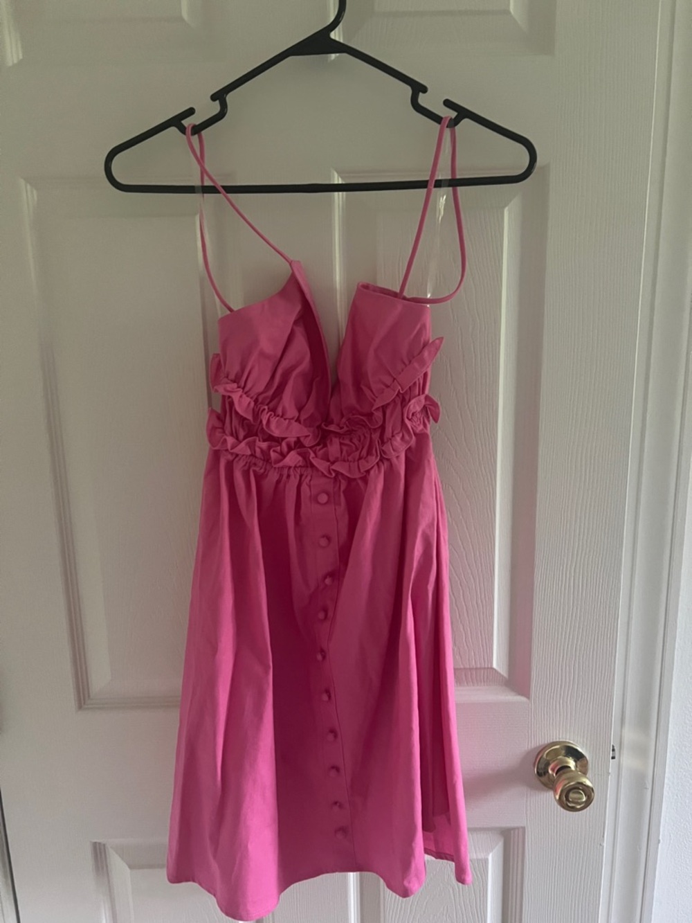 Hot Pink Button-Front Ruffled Sundress